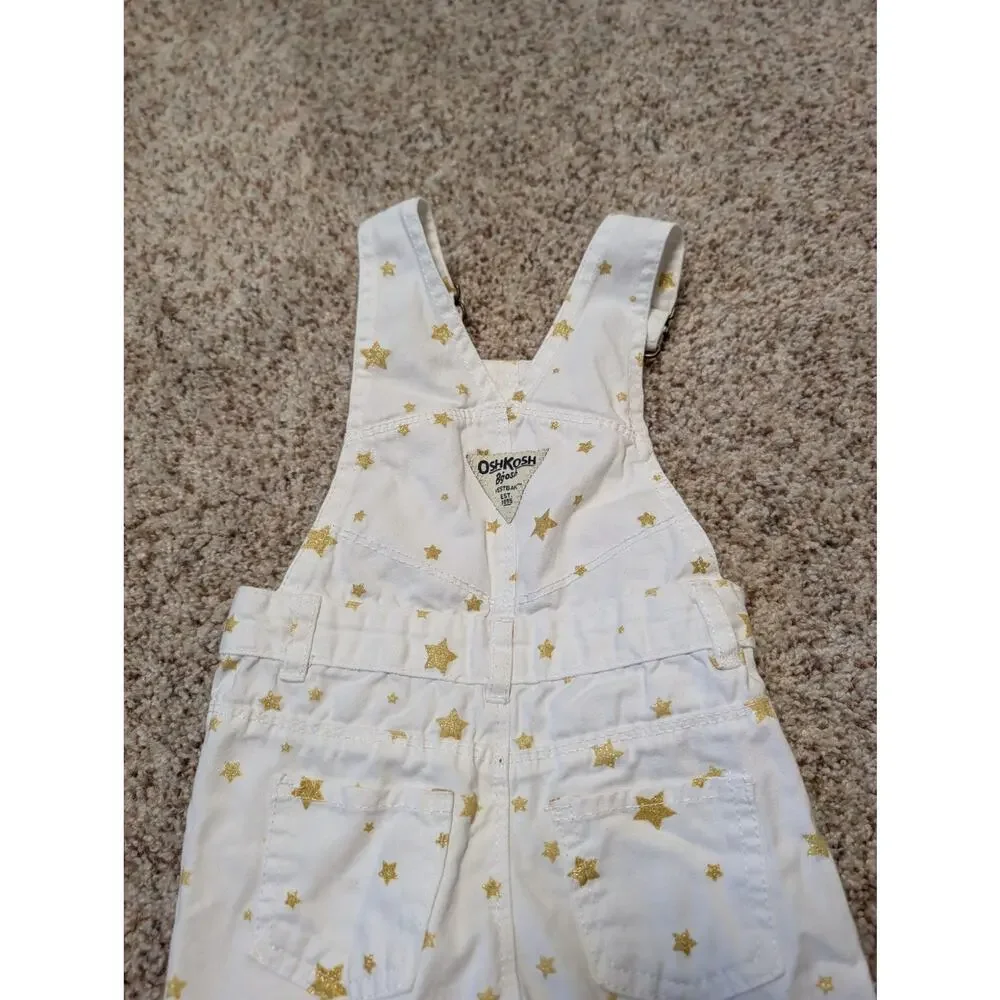 OshKosh B’gosh Baby Star Print Overalls Size 12M White Gold Cotton Bib Overalls